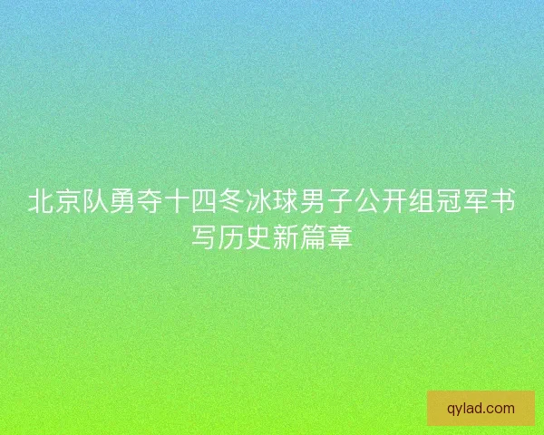 北京队勇夺十四冬冰球男子公开组冠军书写历史新篇章
