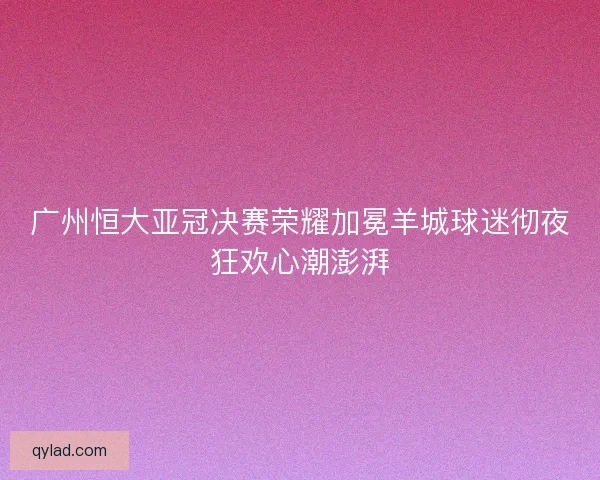 广州恒大亚冠决赛荣耀加冕羊城球迷彻夜狂欢心潮澎湃